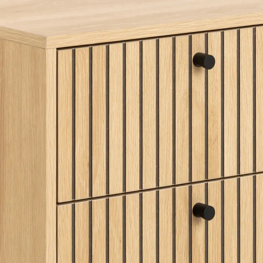 Albany 2 Drawer Bedside Table in Oak/Black Legs - Price Crash Furniture