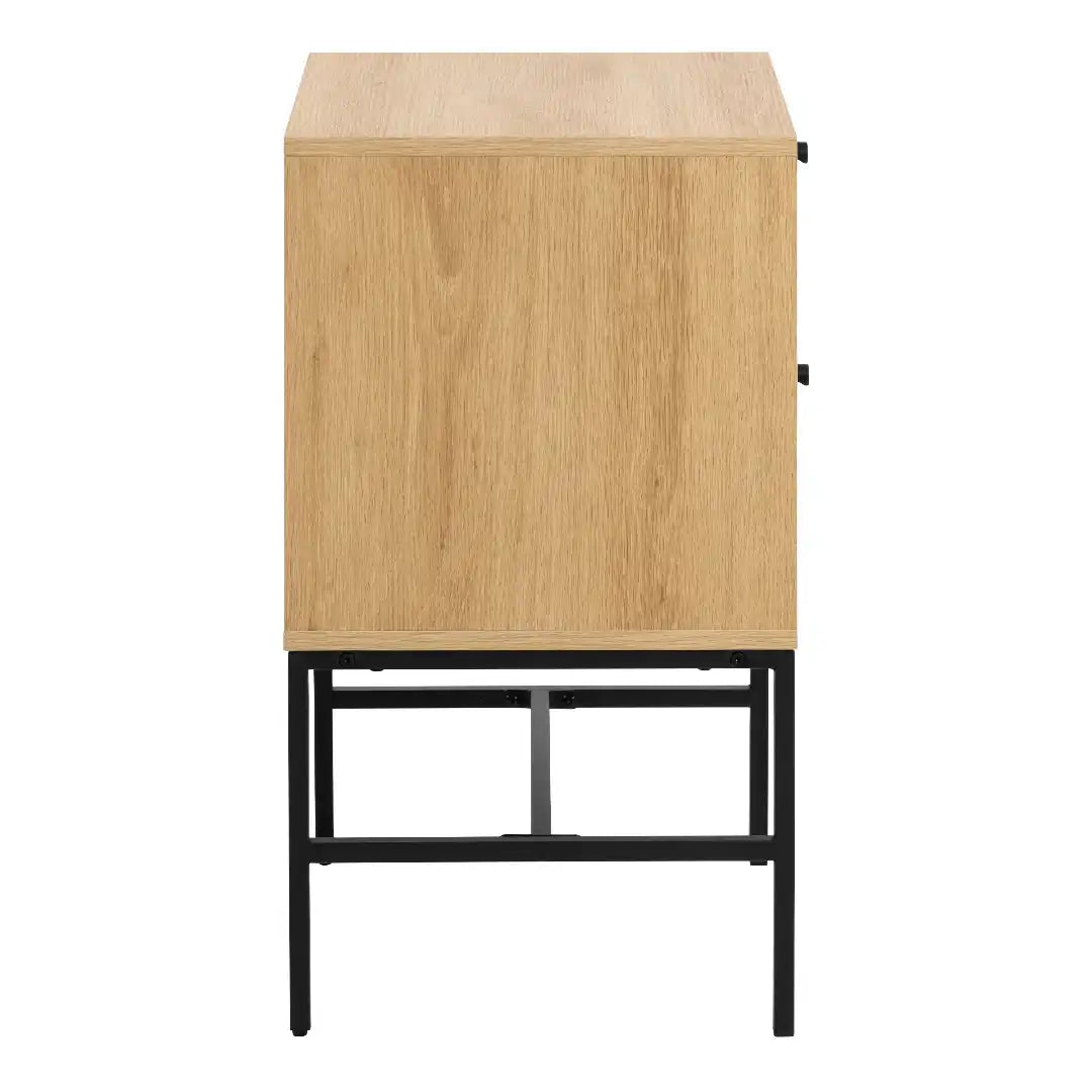 Albany 2 Drawer Bedside Table in Oak/Black Legs - Price Crash Furniture