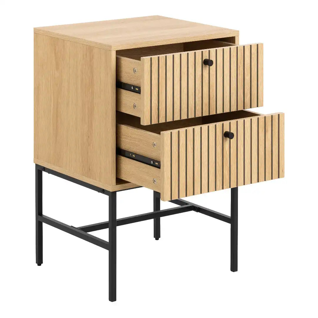 Albany 2 Drawer Bedside Table in Oak/Black Legs - Price Crash Furniture