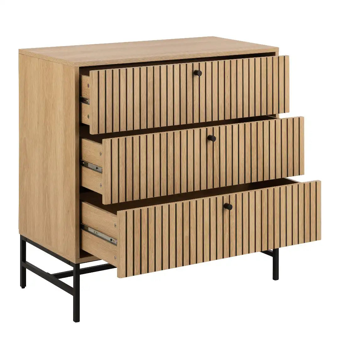 Albany Chest of 3 Drawers in Oak/Black Legs - Price Crash Furniture