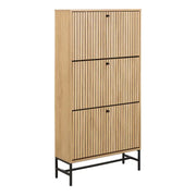 Albany Shoe Cabinet 3 Flip Down Doors in Oak/Black Legs - Price Crash Furniture