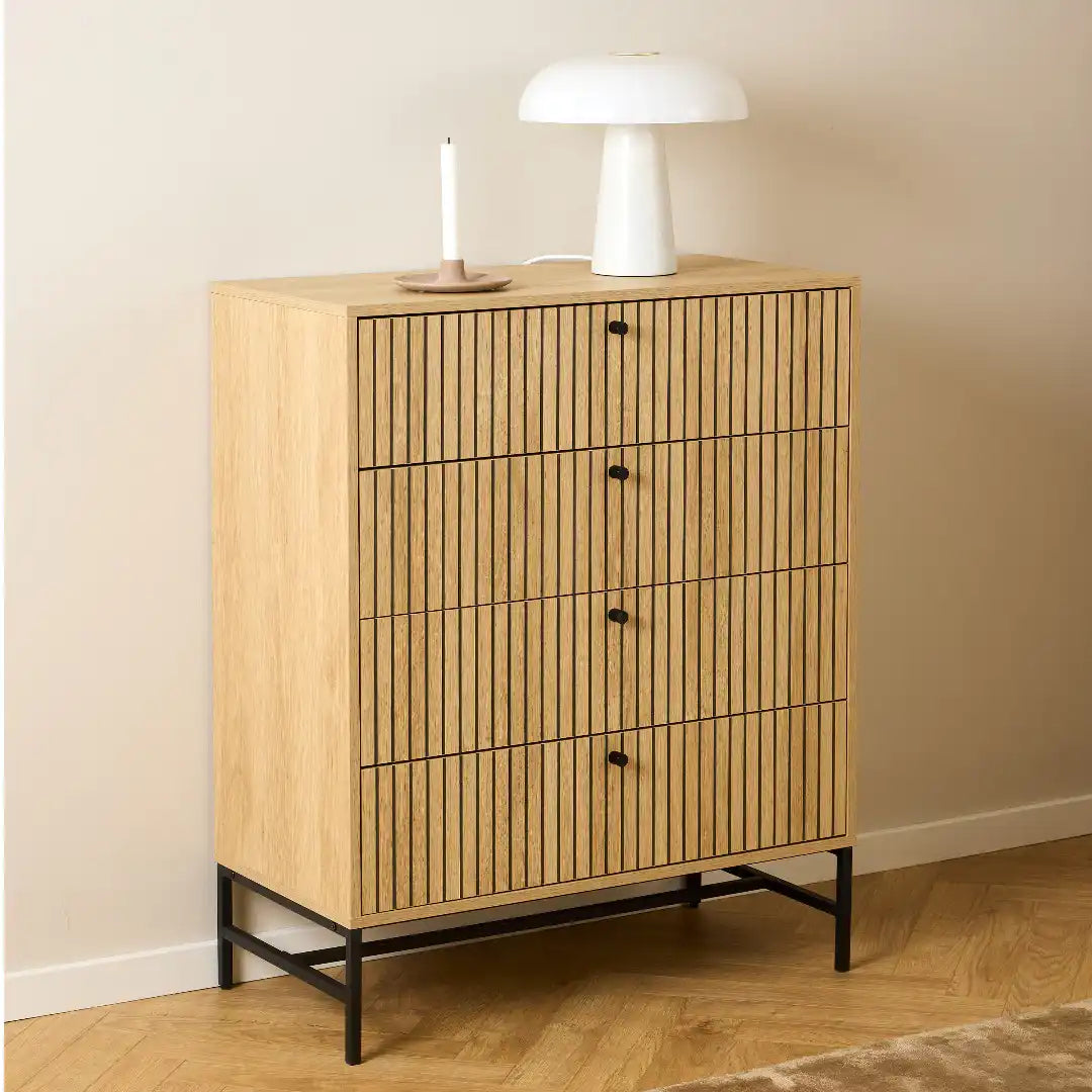 Albany Chest of 4 Drawers in Oak/Black Legs - Price Crash Furniture