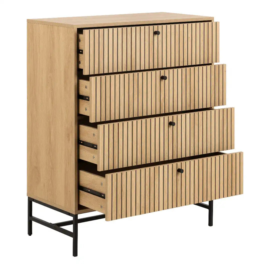 Albany Chest of 4 Drawers in Oak/Black Legs - Price Crash Furniture