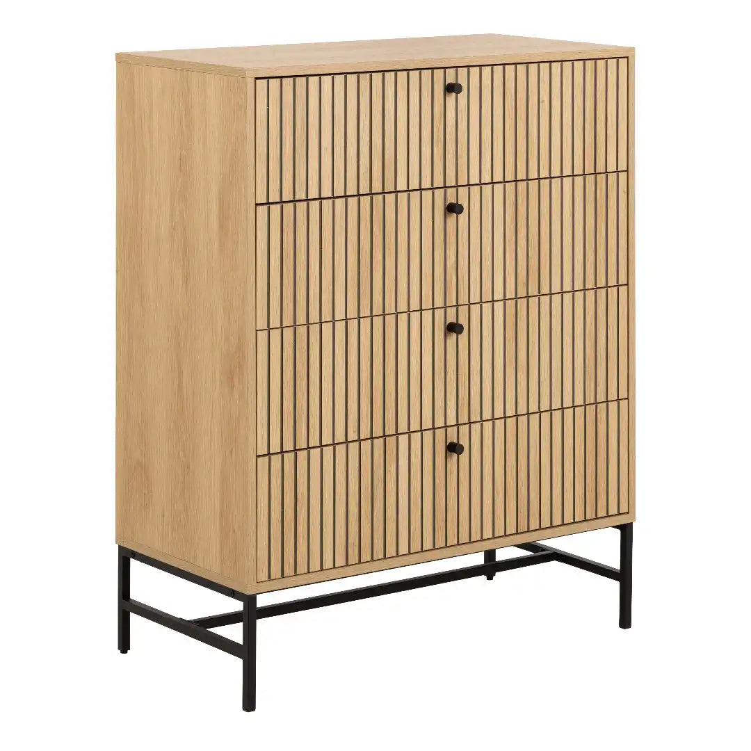 Albany Chest of 4 Drawers in Oak/Black Legs - Price Crash Furniture