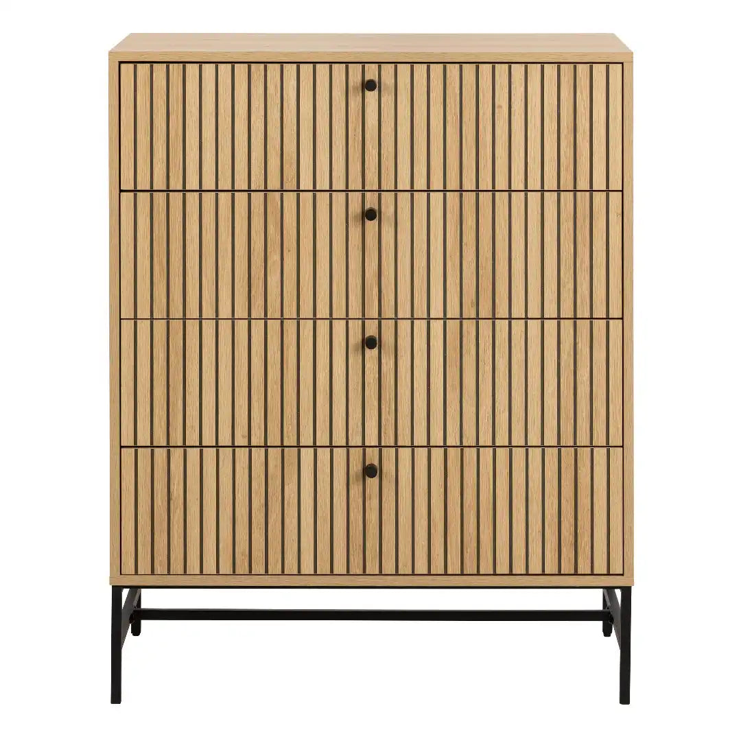 Albany Chest of 4 Drawers in Oak/Black Legs - Price Crash Furniture
