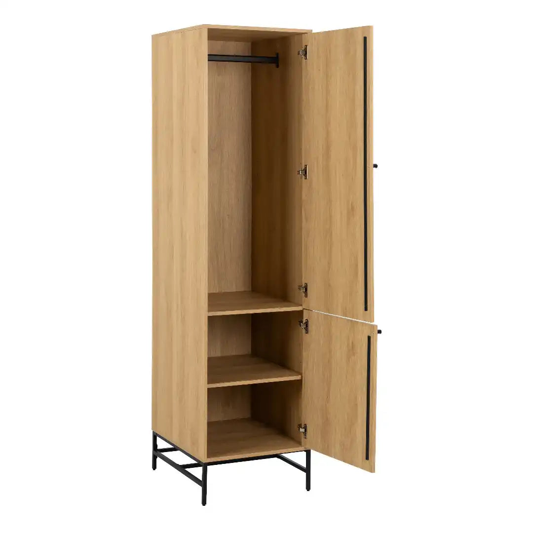 Albany Wardrobe 2 Doors in Oak/Black Legs - Price Crash Furniture
