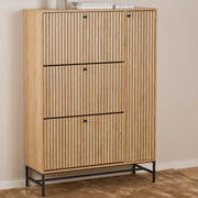 Albany Shoe Cabinet 3 Flip Down Doors 1 Pull Open Door in Oak/Black Legs - Price Crash Furniture
