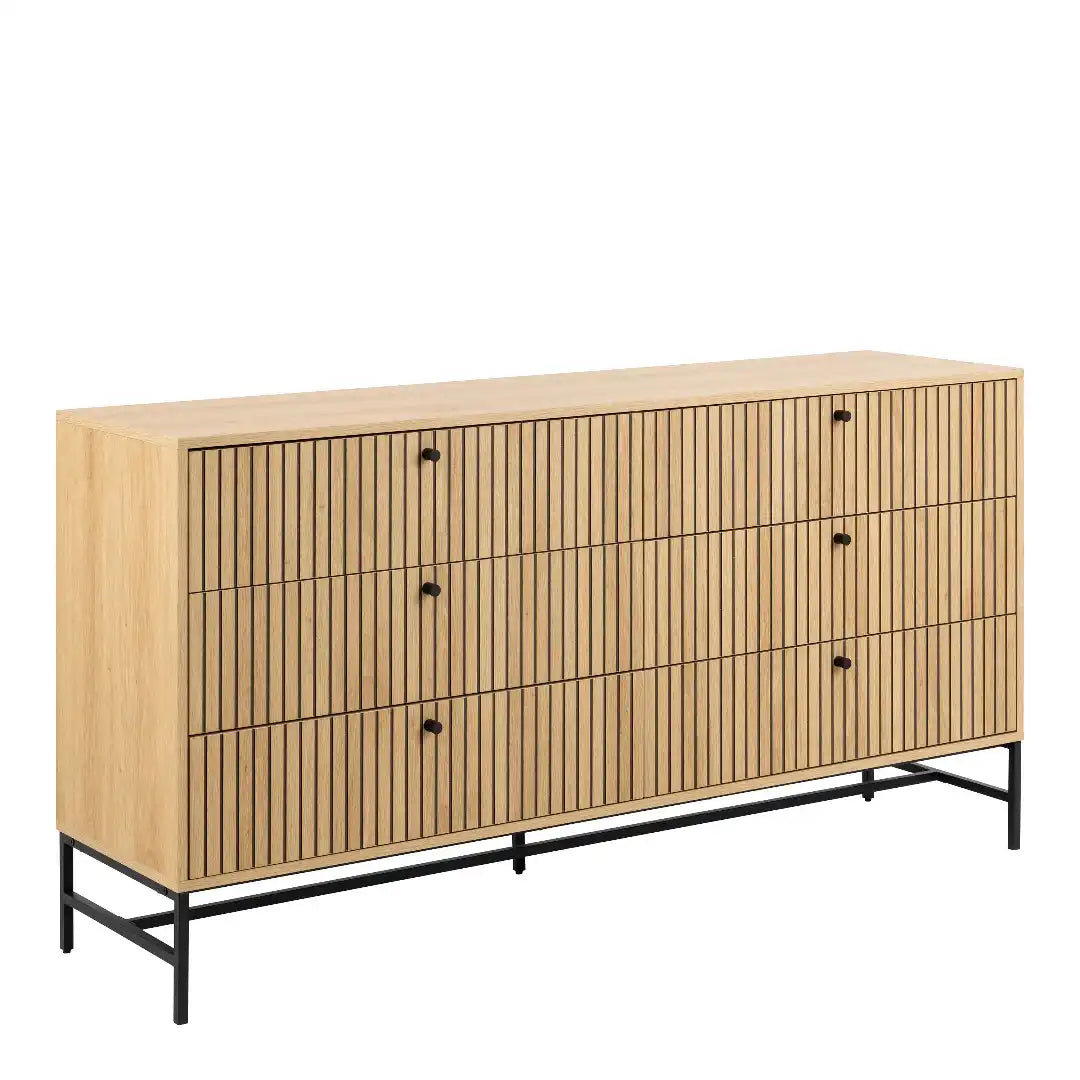 Albany Wide Chest of 6 Drawers in Oak/Black Legs - Price Crash Furniture