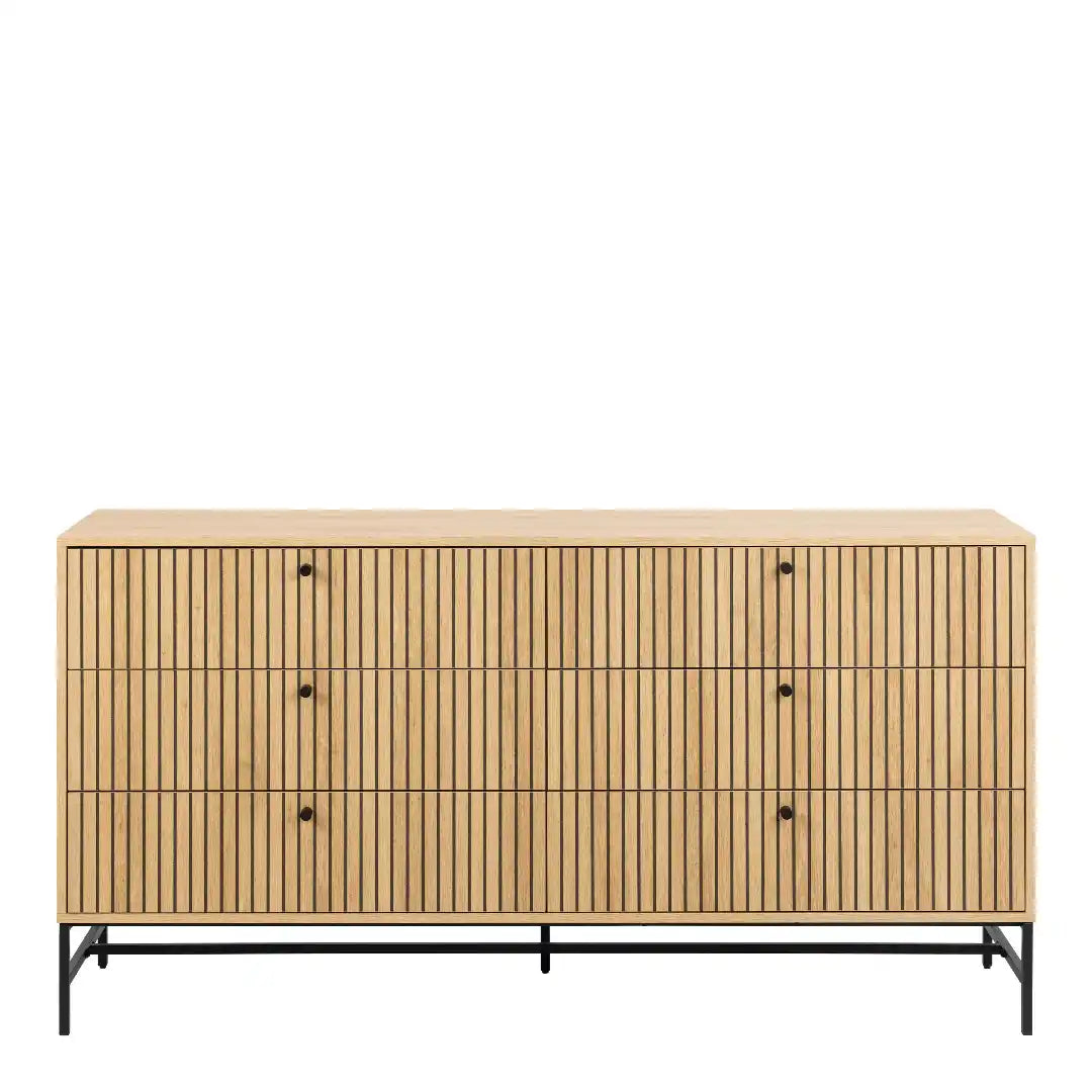 Albany Wide Chest of 6 Drawers in Oak/Black Legs - Price Crash Furniture