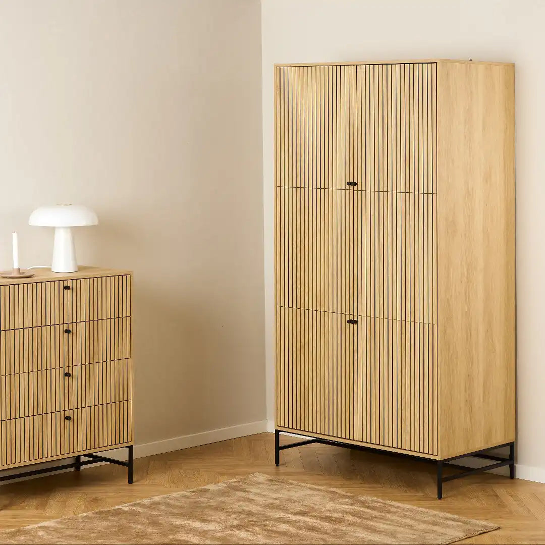 Albany Wardrobe 4 Doors in Black/Oak - Price Crash Furniture