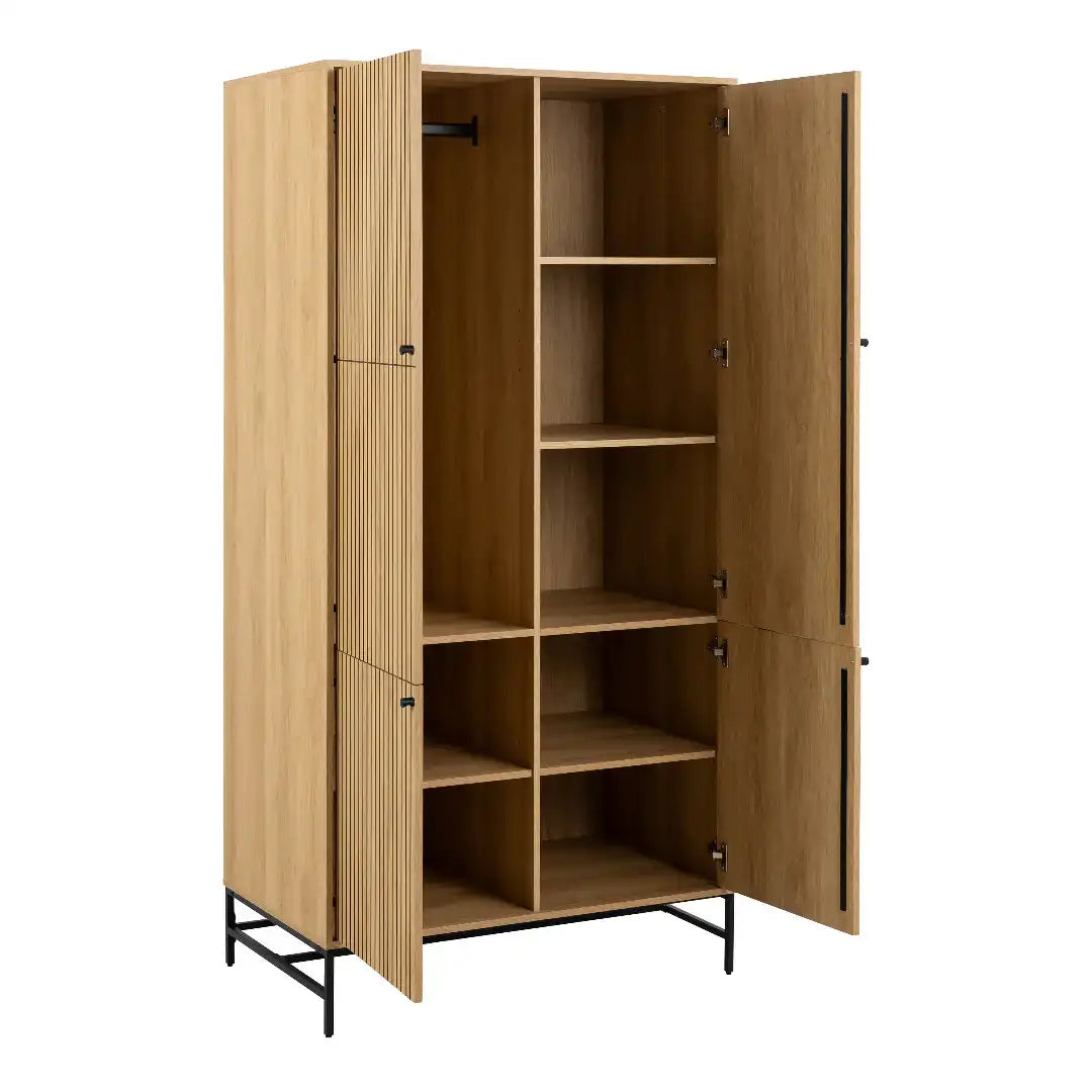 Albany Wardrobe 4 Doors in Black/Oak - Price Crash Furniture