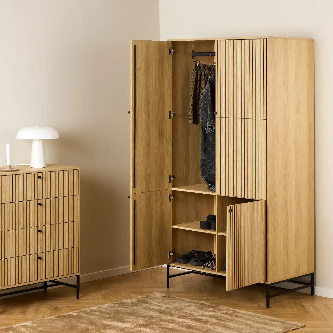 Albany Wardrobe 4 Doors in Black/Oak - Price Crash Furniture