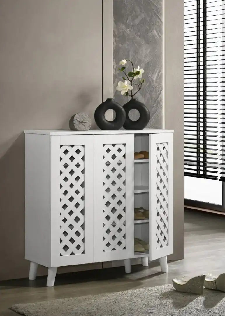 TAD Essentials 3 Door Shoe Cabinet in White - Price Crash Furniture