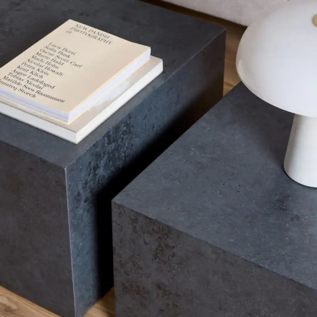 Dice Square Coffee Table Set in Black Ocean Rough Paper - Price Crash Furniture