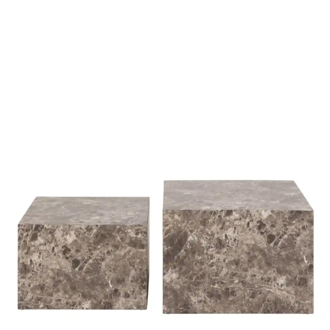 Dice Square Coffee Table Set in Light Brown Emperador Rough Paper - Price Crash Furniture