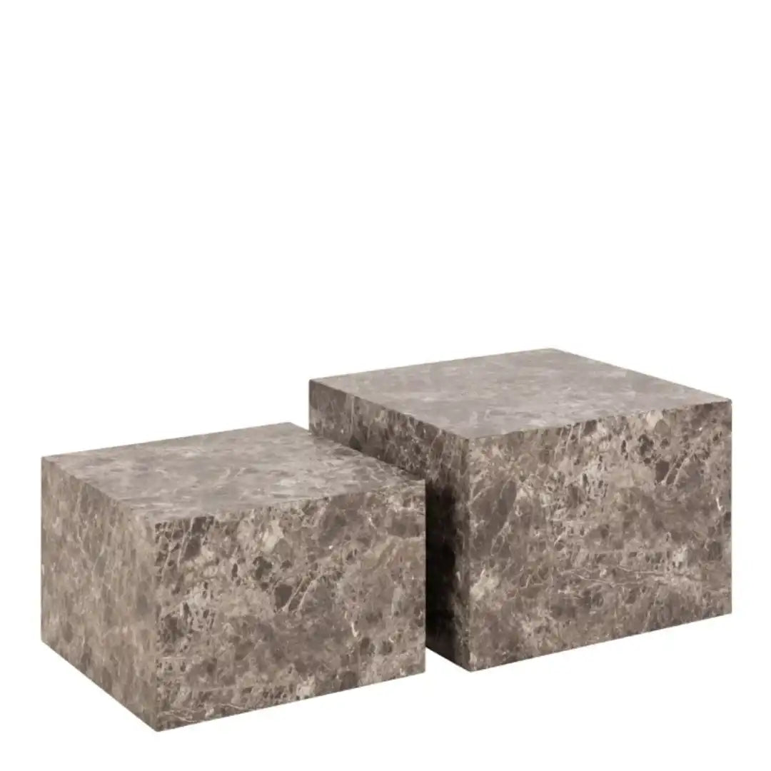 Dice Square Coffee Table Set in Light Brown Emperador Rough Paper - Price Crash Furniture