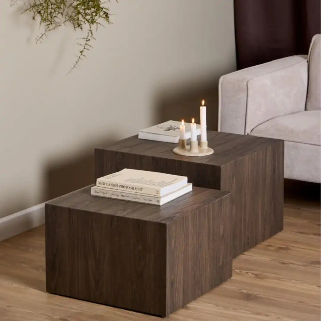 Dice Square Coffee Table Set in Smoked Ash - Price Crash Furniture