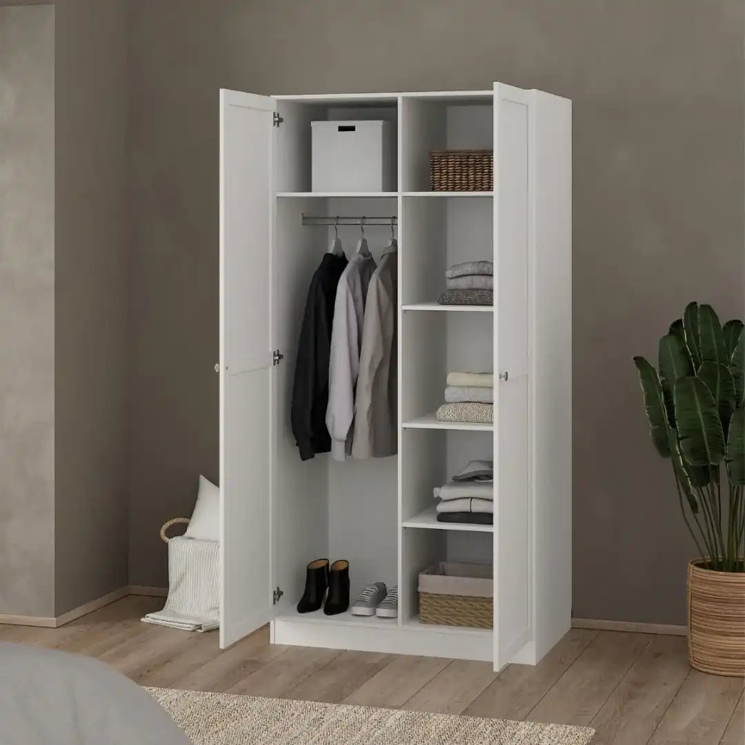 Brande Wardrobe with 2 Frame Doors in White - Price Crash Furniture
