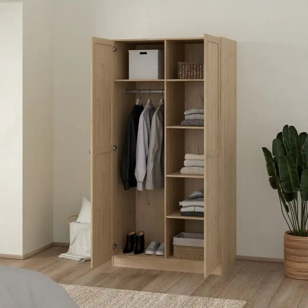 Brande Wardrobe with 2 Frame Doors in Jackson Hickory - Price Crash Furniture