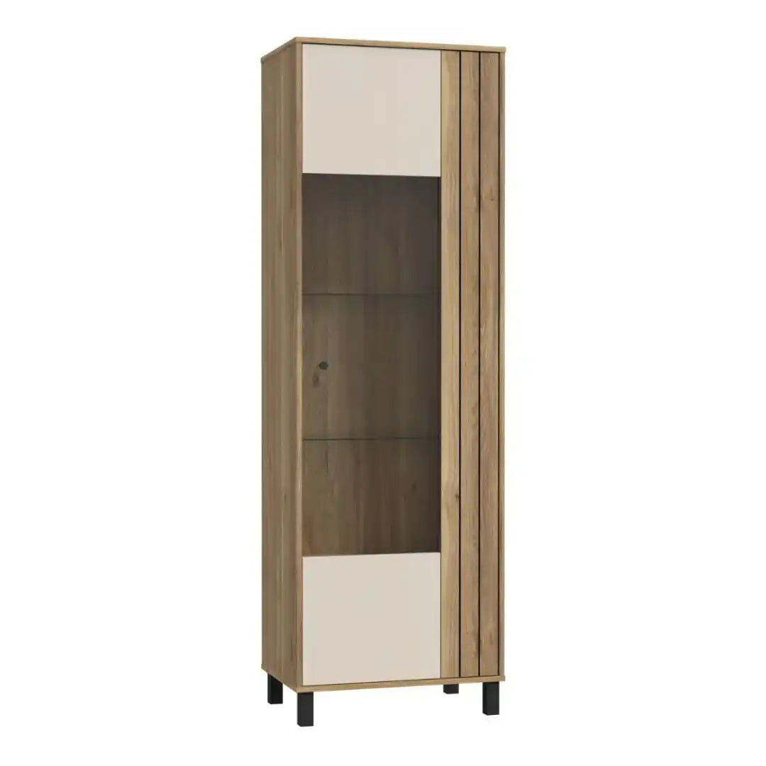 Grafton Glass Door Display Cabinet in Cream and Oak - Price Crash Furniture