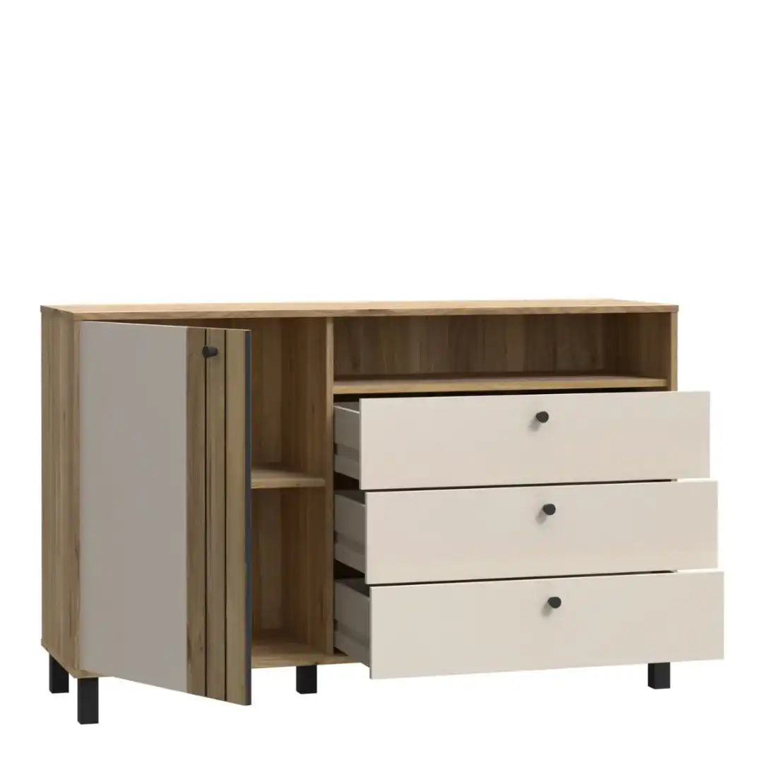 Grafton 1 Door 3 Drawer Chest In Cream and Oak - Price Crash Furniture