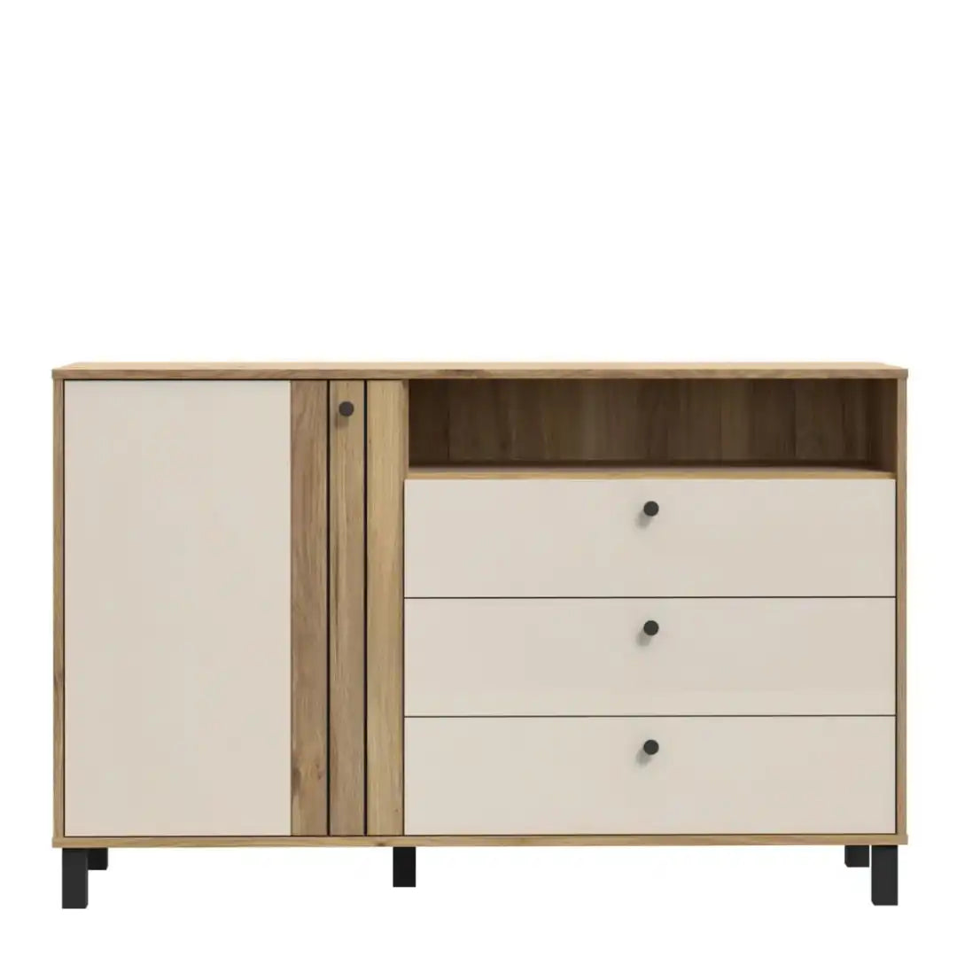 Grafton 1 Door 3 Drawer Chest In Cream and Oak - Price Crash Furniture