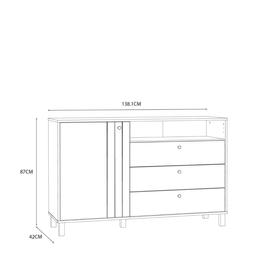Grafton 1 Door 3 Drawer Chest In Cream and Oak - Price Crash Furniture