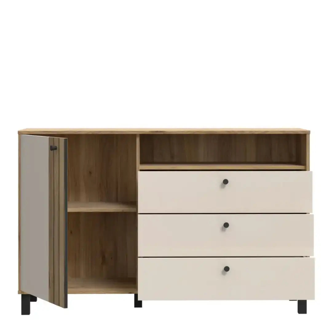 Grafton 1 Door 3 Drawer Chest In Cream and Oak - Price Crash Furniture