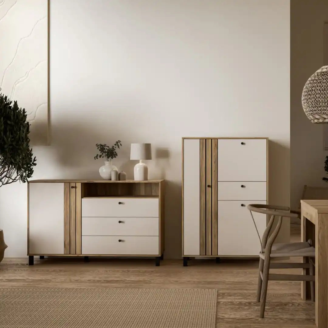 Grafton 1 Door 3 Drawer Chest In Cream and Oak - Price Crash Furniture