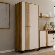 Grafton 2 Door Wardrobe In Cream and Oak - Price Crash Furniture
