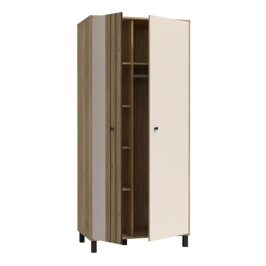 Grafton 2 Door Wardrobe In Cream and Oak - Price Crash Furniture