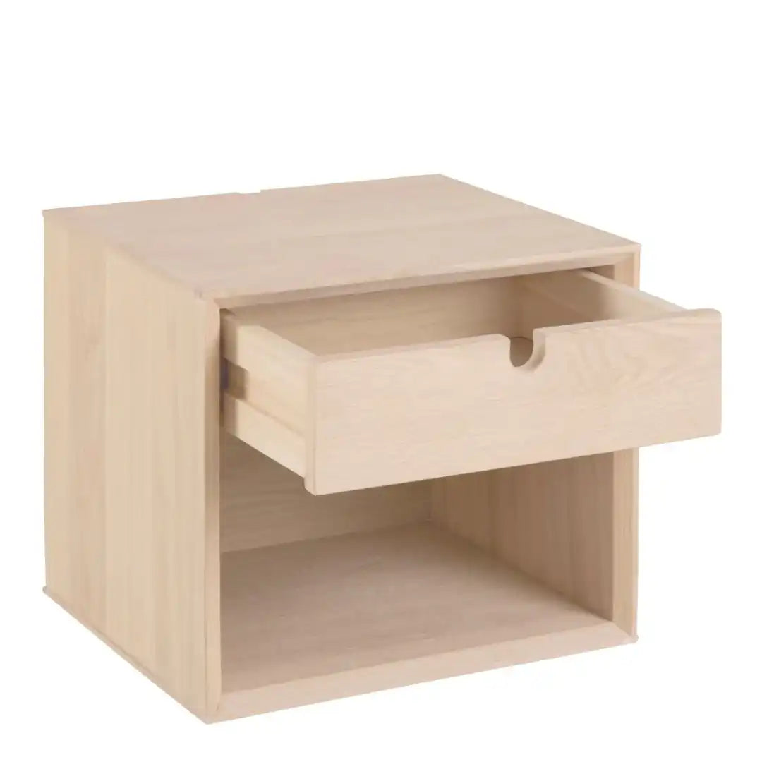 Century 1 Drawer Wall Mounted Bedside Table in White Oak - Price Crash Furniture