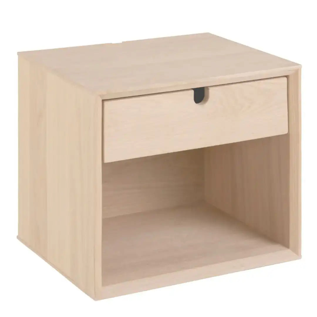 Century 1 Drawer Wall Mounted Bedside Table in White Oak - Price Crash Furniture