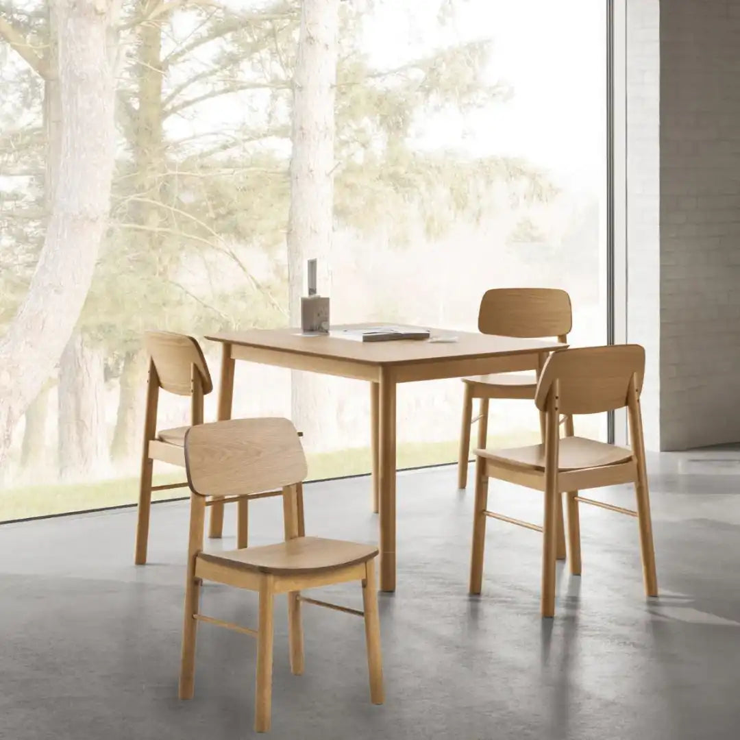 Barlow Rectangular Dining Table in Matt Oak includes 4 Barlow Dining Chair in Matt Oak - Price Crash Furniture