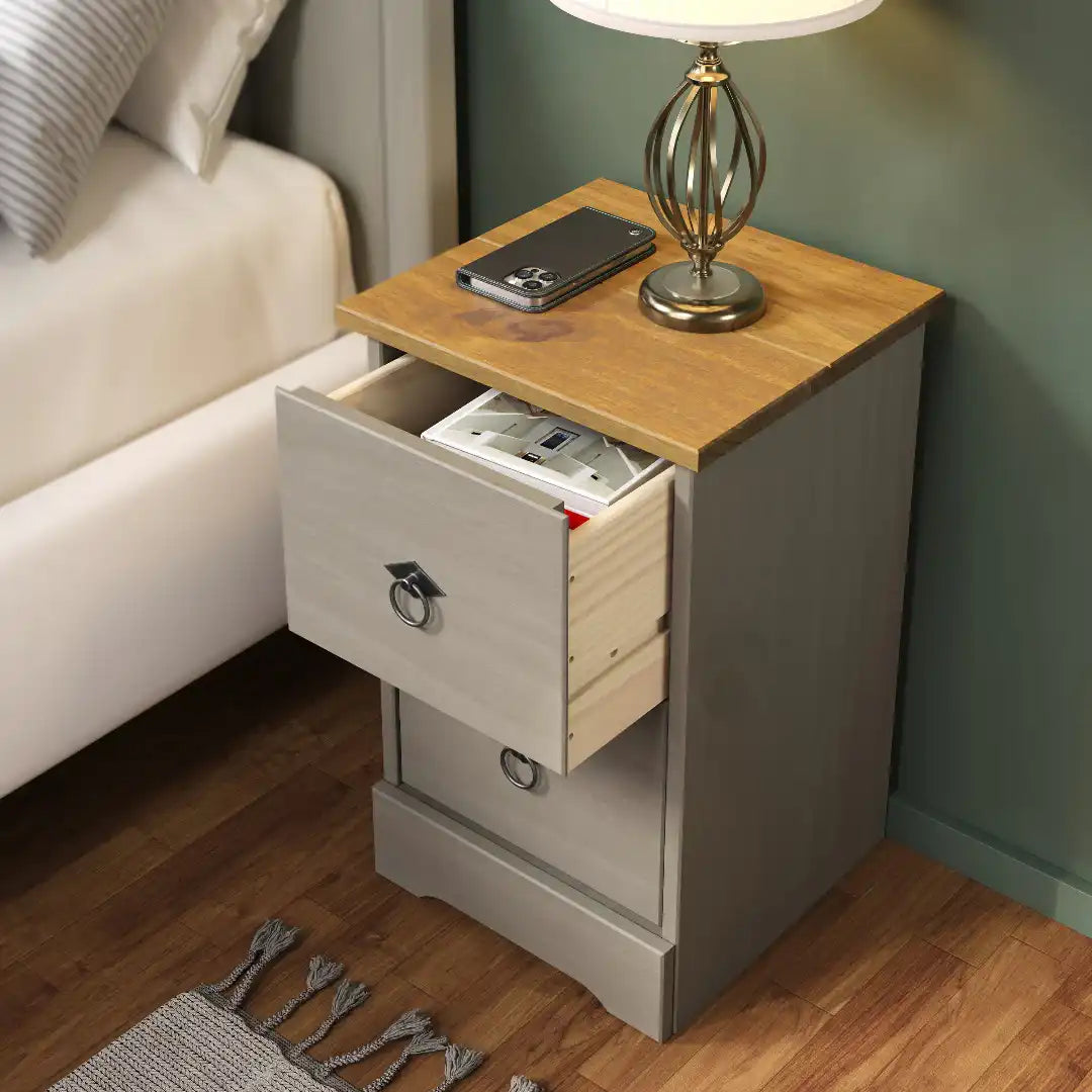 Grey Compact Corona 2 Drawer Bedside Cabinet - Price Crash Furniture