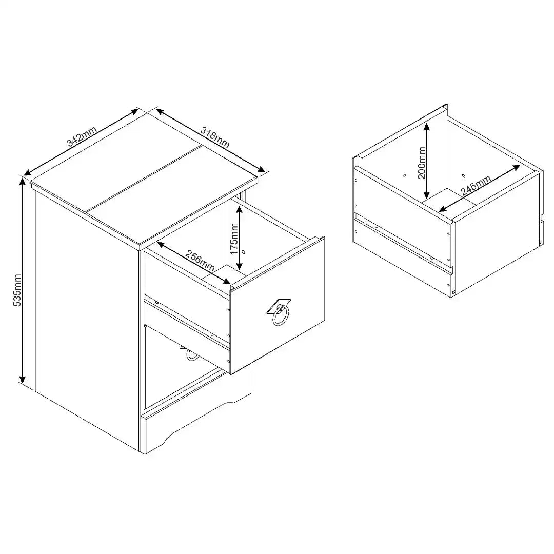 Grey Compact Corona 2 Drawer Bedside Cabinet - Price Crash Furniture