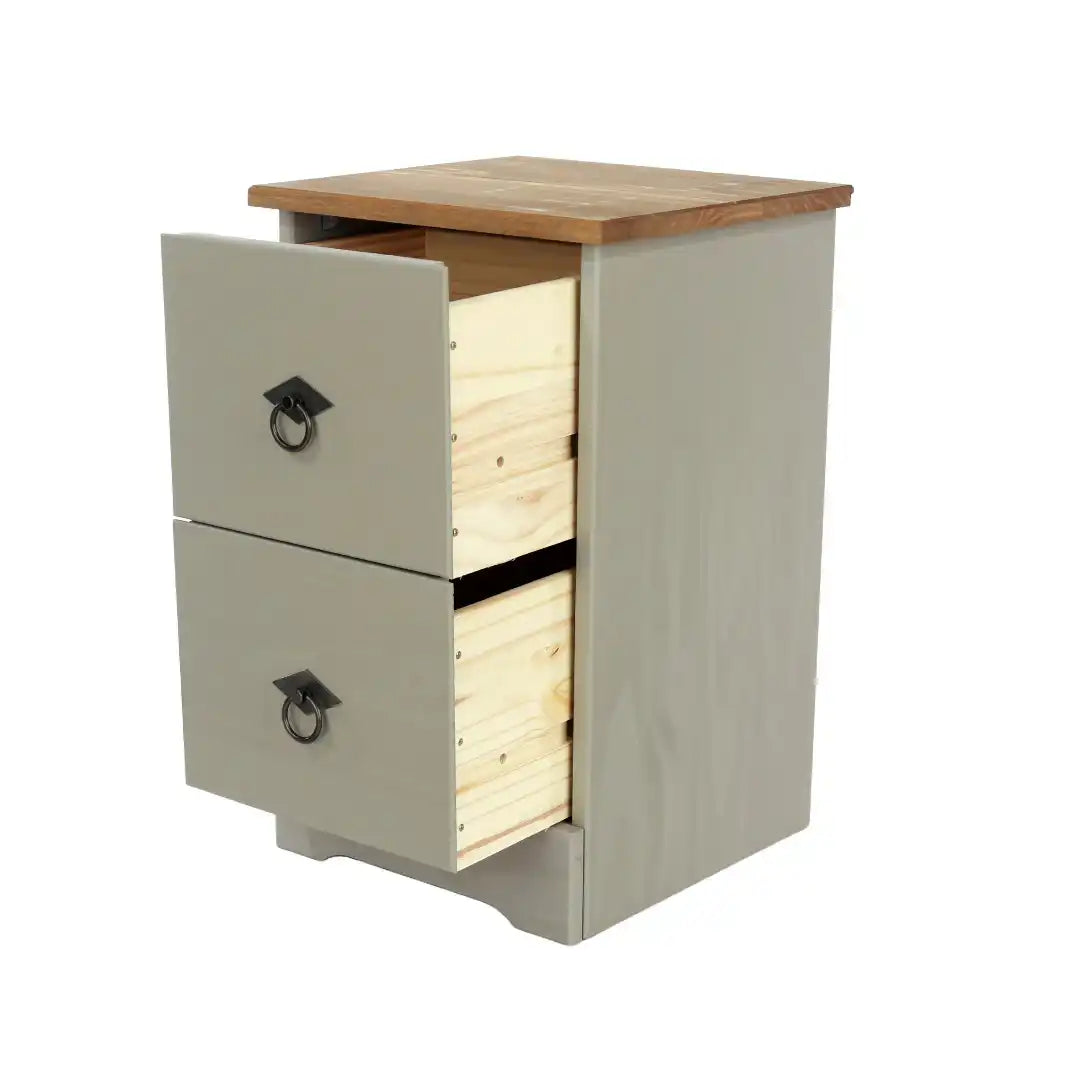 Grey Compact Corona 2 Drawer Bedside Cabinet - Price Crash Furniture