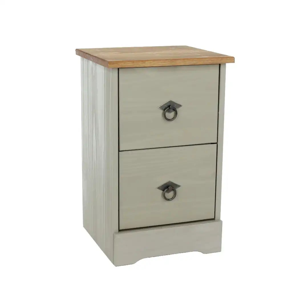 Grey Compact Corona 2 Drawer Bedside Cabinet - Price Crash Furniture