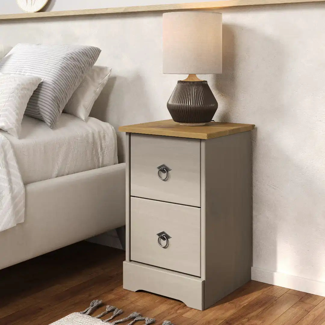Grey Compact Corona 2 Drawer Bedside Cabinet - Price Crash Furniture
