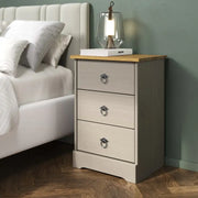 Grey Compact Corona 3 Drawer Bedside Cabinet - Price Crash Furniture