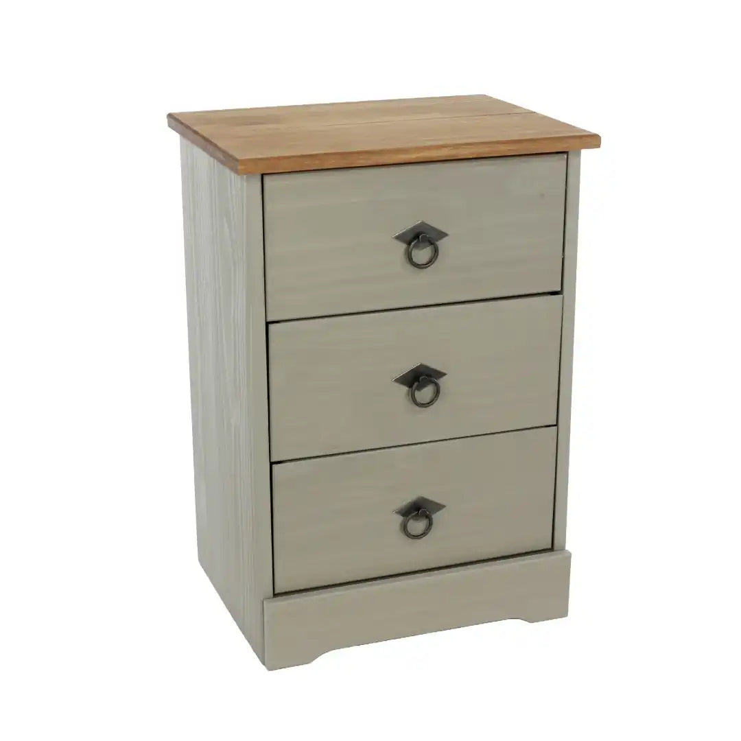 Grey Compact Corona 3 Drawer Bedside Cabinet - Price Crash Furniture