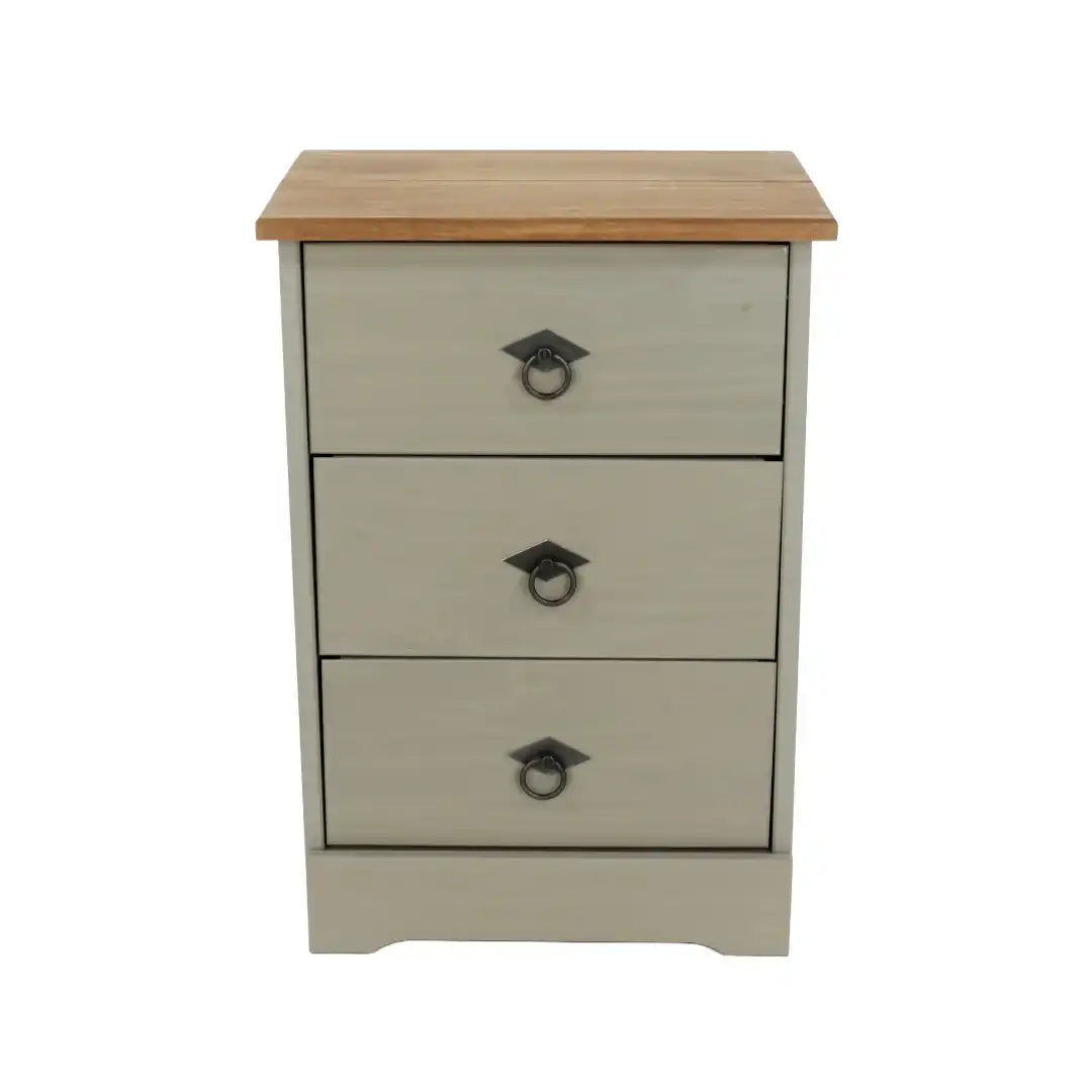 Grey Compact Corona 3 Drawer Bedside Cabinet - Price Crash Furniture