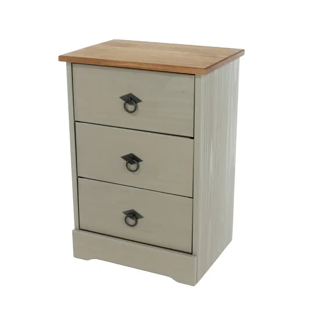 Grey Compact Corona 3 Drawer Bedside Cabinet - Price Crash Furniture
