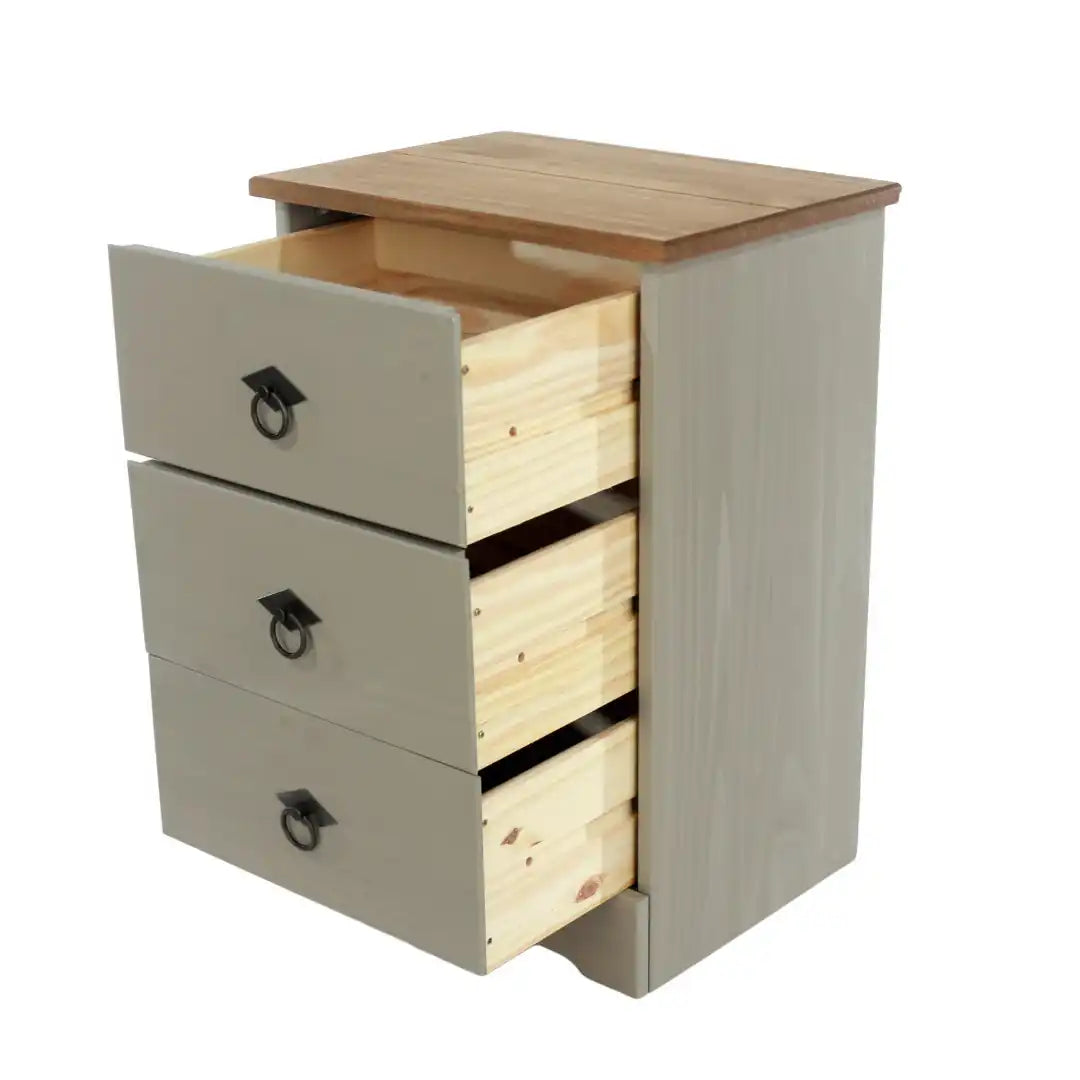 Grey Compact Corona 3 Drawer Bedside Cabinet - Price Crash Furniture