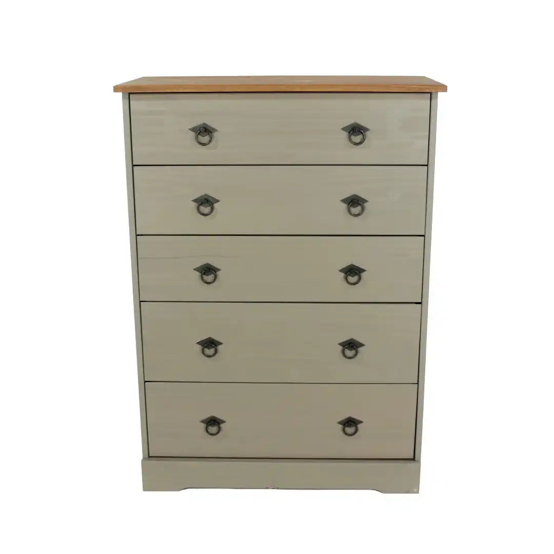 Grey Compact Corona 5 Drawer Chest - Price Crash Furniture