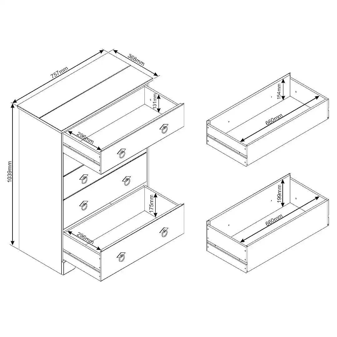 Grey Compact Corona 5 Drawer Chest - Price Crash Furniture