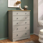 Grey Compact Corona 5 Drawer Chest - Price Crash Furniture