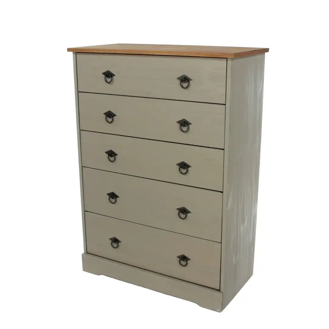 Grey Compact Corona 5 Drawer Chest - Price Crash Furniture
