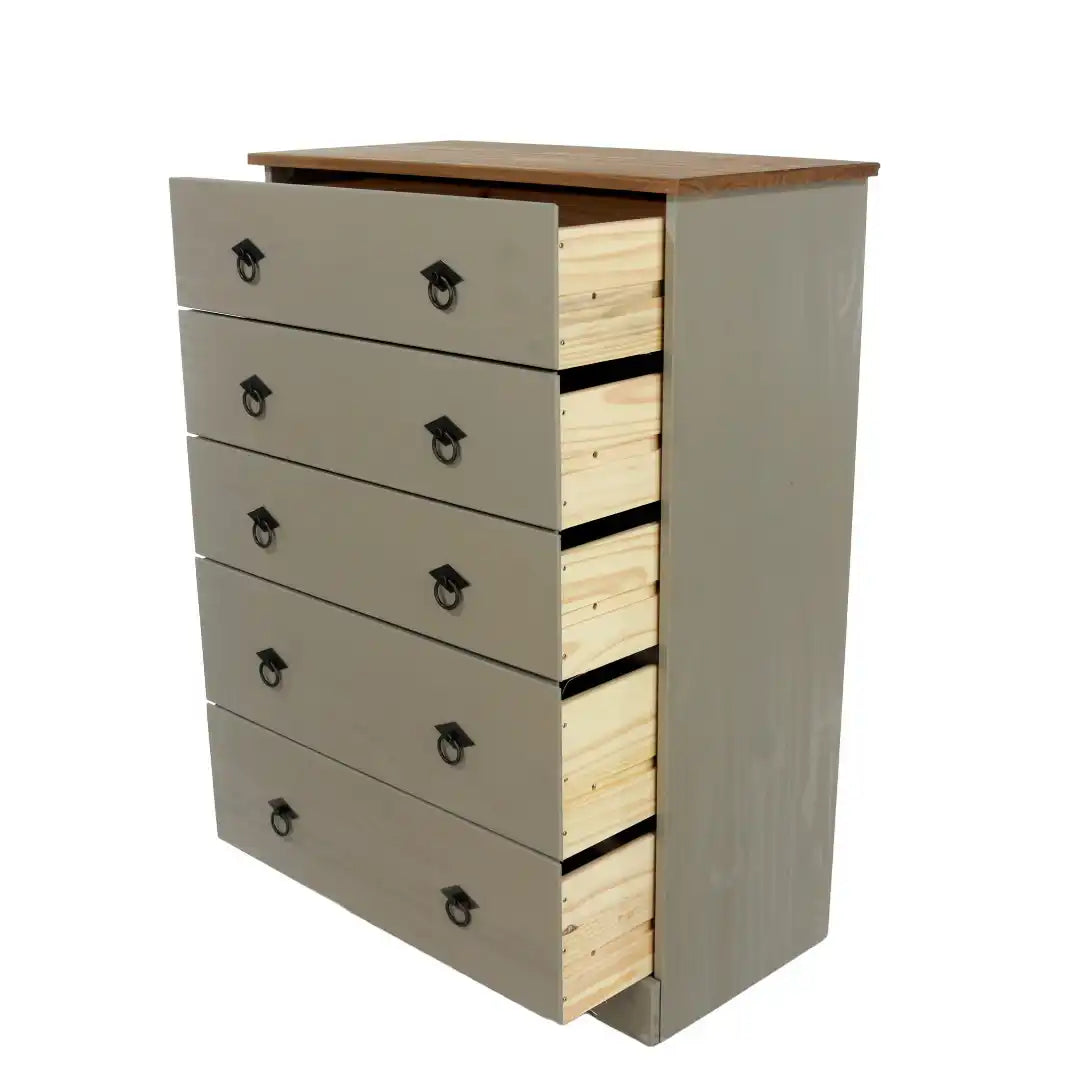 Grey Compact Corona 5 Drawer Chest - Price Crash Furniture