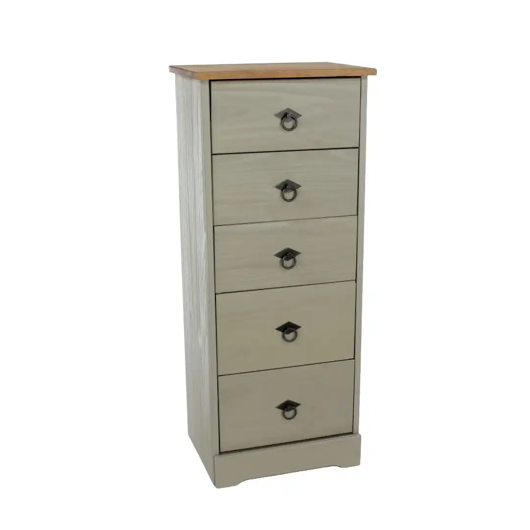 Grey Compact Corona 5 Drawer Narrow Chest - Price Crash Furniture